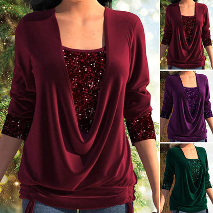 👚 45% RABATT! ✨ Smockad Falsk tvådelad topp – Stilfull, Mångsidig & Bekväm med Elegant Kvinnlig Charm 🎀📦