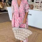 🔥🎁Nyhet 50 % RABATT🔥Boho blommig V hals hög midja A-Line Swing klänning