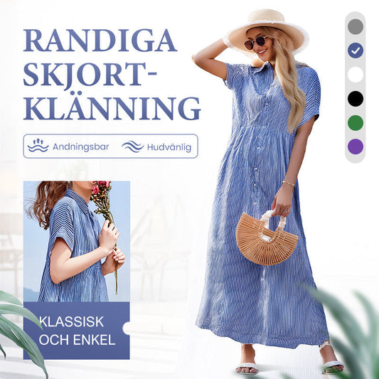 👗 50% RABATT! 💗 Randig Lång V-ringad Skjortklänning för Kvinnor – Sommarrea – Luftig & Bekväm, Klassisk Look & Perfekt för Varma Dagar ☀️