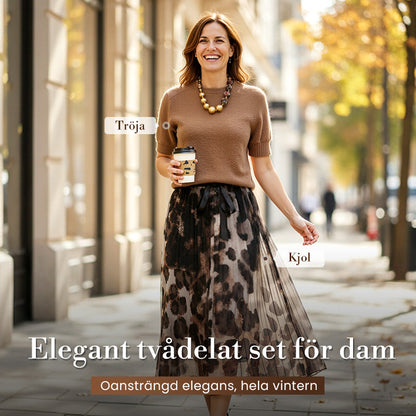 🔥Factory Direct Sales🔥 Tvådelat set för kvinnor med tröja och fladdrande leopardmönstrad kjol