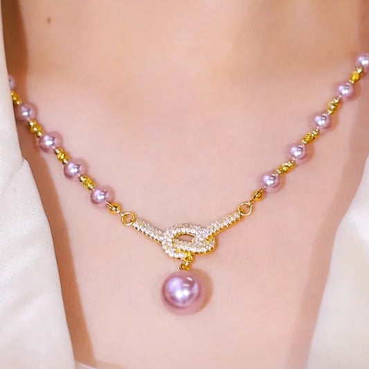 💖Högkvalitativt lila fullt diamantpärlhalsband (49% OFF) 💎