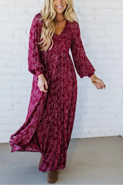 🔥Factory Direct Sales🔥 💃Maxiklänning för damer i rayon med blommönster, smockad midja och foder