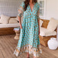 🔥🎁Nyhet 50 % RABATT🔥Boho blommig V hals hög midja A-Line Swing klänning