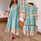 🔥🎁Nyhet 50 % RABATT🔥Boho blommig V hals hög midja A-Line Swing klänning