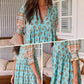 🔥🎁Nyhet 50 % RABATT🔥Boho blommig V hals hög midja A-Line Swing klänning