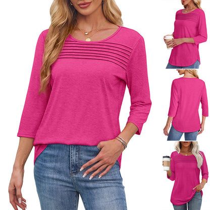 🧚‍♀️Last Dag 50% rabatt🤩2026 T-shirt med 3/4-lång ärm och plisserad framsida för kvinnor