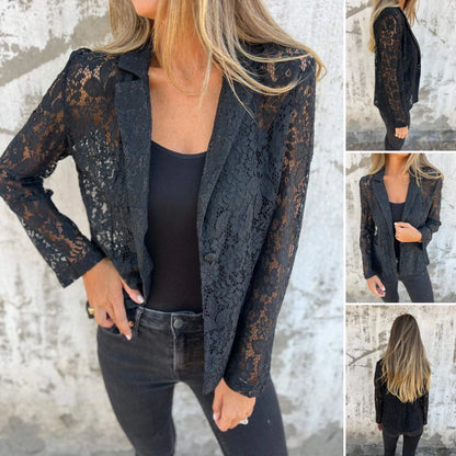 🔥Factory Direct Sales🔥 Blazer med Spetsmesh Hela Vägen Över