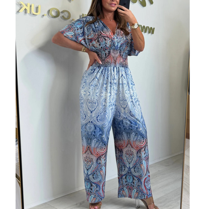🔥⏰ Tidsbegränsat erbjudande 🔥Bohemisk jumpsuit med vida ben och tryck