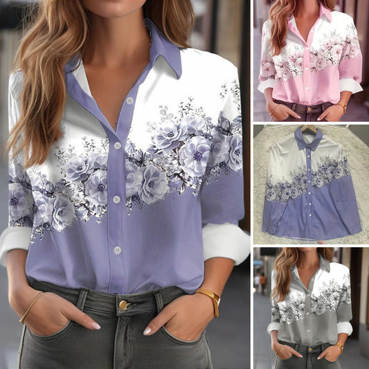 ⏳Tillfällig Special⏰Ladies Casual Skjorta med långa ärmar och blommigt tryck