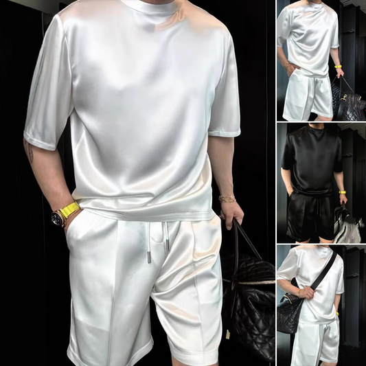 👕🩳 50% RABATT! | Herrens Avslappnade 2-delade Set – Topp & Shorts i Enfärgat, Andningsbart & Mångsidigt!