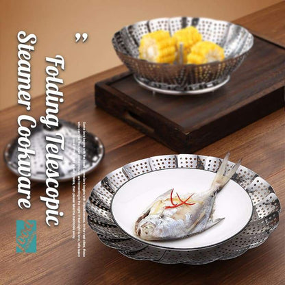 🍳🥦 Opvouwbare Telescopische RVS Stoompan – Multifunctioneel, Gezond Koken & Compact Opbergbaar!