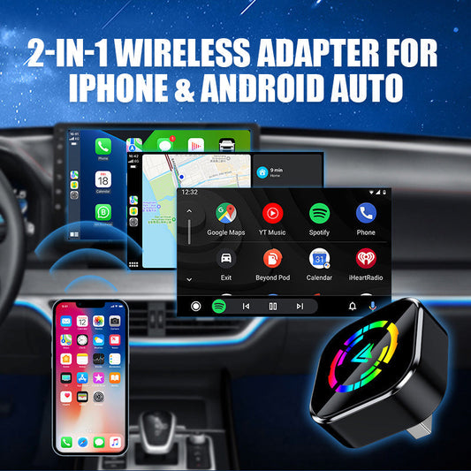 ⏰ Endast nu 49% rabatt!🔥 2-i-1 Trådlös Adapter - Kompatibel med iPhone & Android Auto, Enkel Plug-and-Play Installation ✨