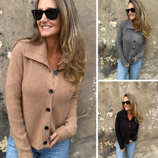 🔥⏰ Julens specialerbjudanden 🔥Elegant stickad topp med krage för kvinnor