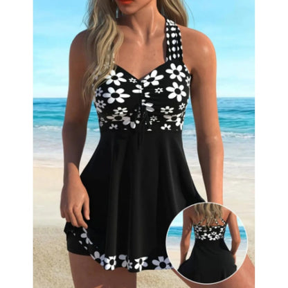 🔥🎁Nyhet 50 % RABATT🔥Dam-tankini-baddräkter med blommönster och boyshorts