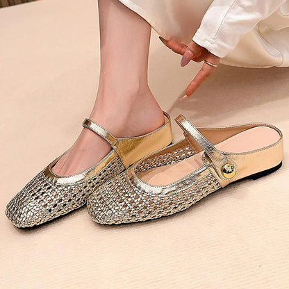 👡✨ 53% RABATT! | Vävda Mary Jane-mules med Fyrkantig Tå – Andningsbar, Bekväm & Trendig!