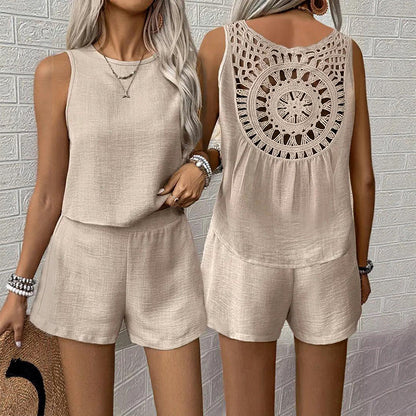 🔥Factory Direct Sales🔥 Casual ärmlös topp shorts 2-delat set för kvinnor