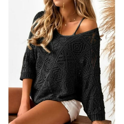 🌸 NYHET! Virkad Tröja 7/8-Ärm | Löst sittande, Retro Design för Vår/ Sommar ✨