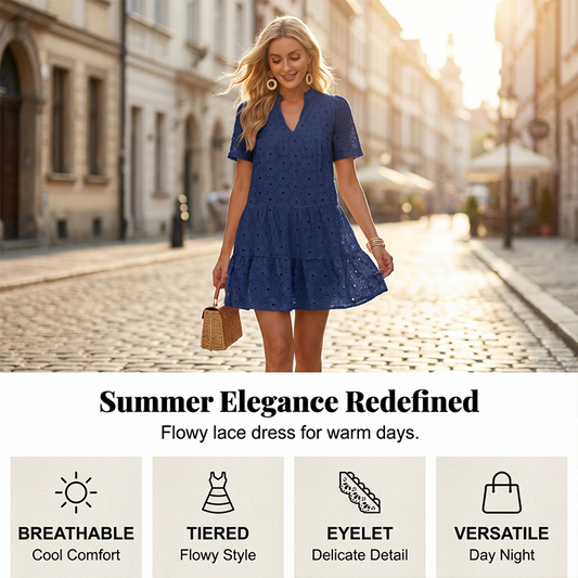👗 50% RABATT ☀️ | Luftig Babydollklänning i Spets – Perfekt för Sommar & Semester