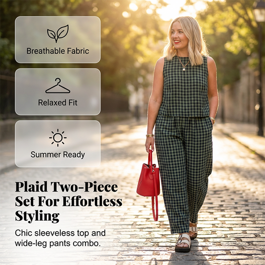 👚 49% RABATT NU! 🌞 Sommarens rutiga linne och byxor – lätt, andningsbar och perfekt för en stilfull look 💃