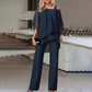 ⏳Begränsad tid 50 % Rabatt⏰Oregelbundna chiffongtoppar för kvinnor ＆ vidbyxor 2-delars set👚👖