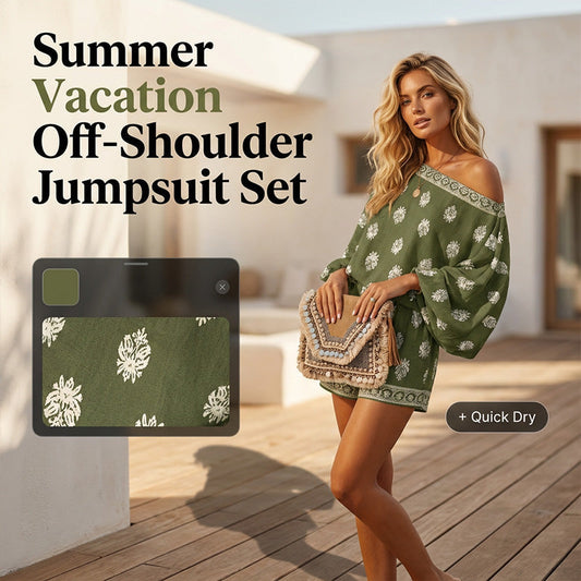 🔥Factory Direct Sales🔥 Set i bohemisk stil med axelbandslöst, mönstrat topp- och shorts-set