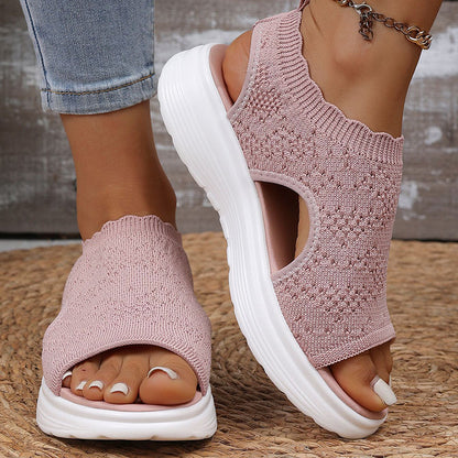 🔥48% RABATT NU!👡🌬️ Bekväma plattformssandaler i stickat med halkskydd