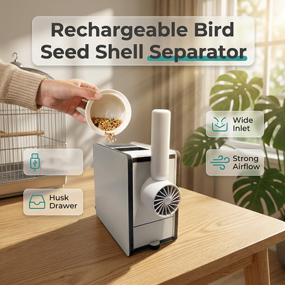 🐦 TIDSBEGRÄNSAD 48% RABATT! ✨ Uppladdningsbar Fröskalsseparator för Fåglar – Luftflödesseparering, Kompakt & Lätt att Rengöra 🌿