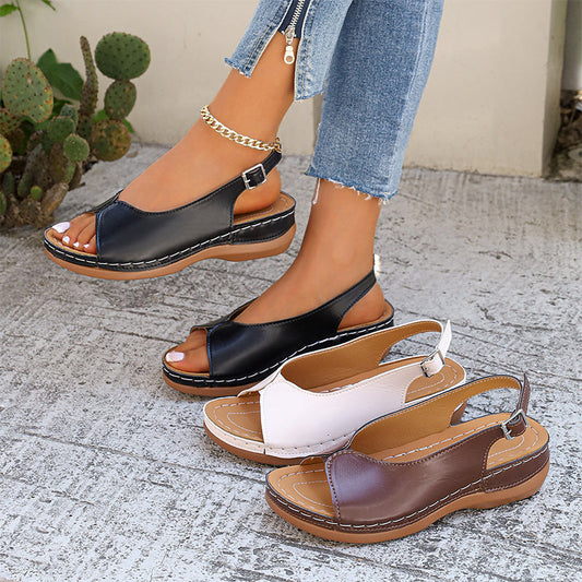 🔥48% RABATT⏰Damernas Vintage Peep - ☁️Toe Komfortsandaler 👠✨Mjuk sula retro sommar skor för fest & vardag🌸