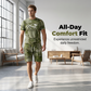 Herr Casual Fejk – T-shirt och shorts i denimtryck – set