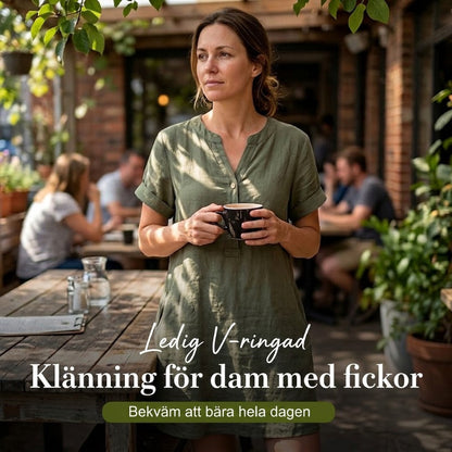 🏖️ 48% RABATT! 👗 Dam V-ringad tunikaklänning – ledig passform, fickor och andningsbar